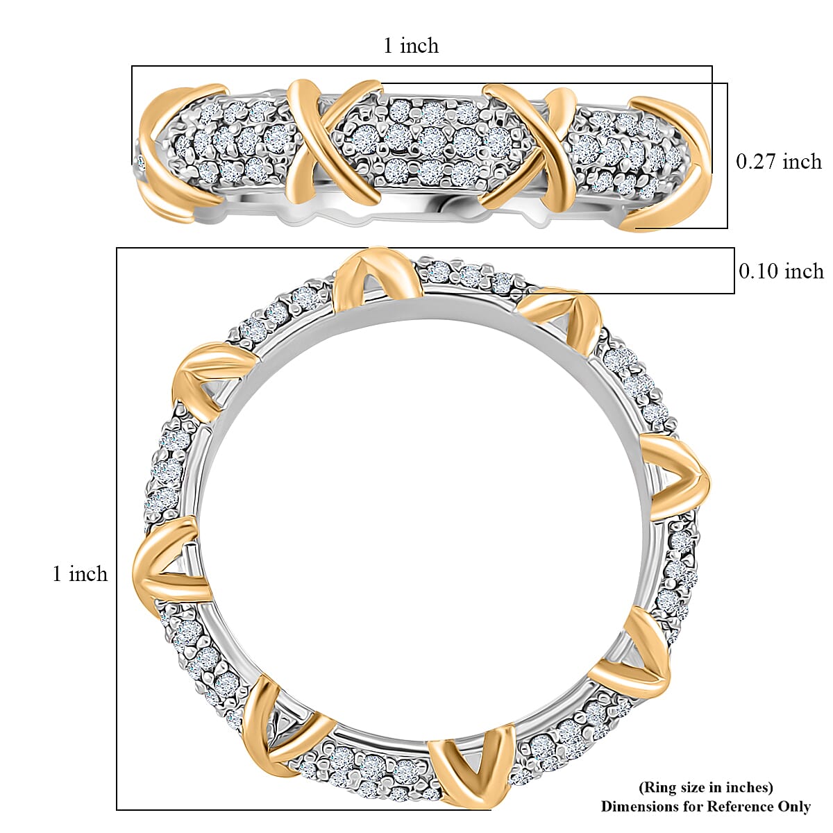 Simulated Diamond XOXO Ring in Dualtone 0.80 ctw (Size 10.0)