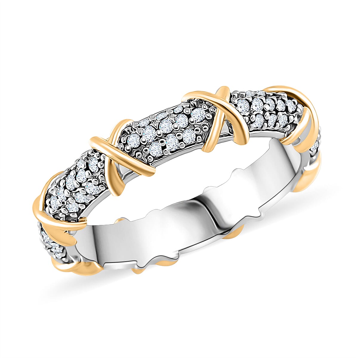 Simulated Diamond XOXO Ring in Dualtone (Size 8.0) image number 0