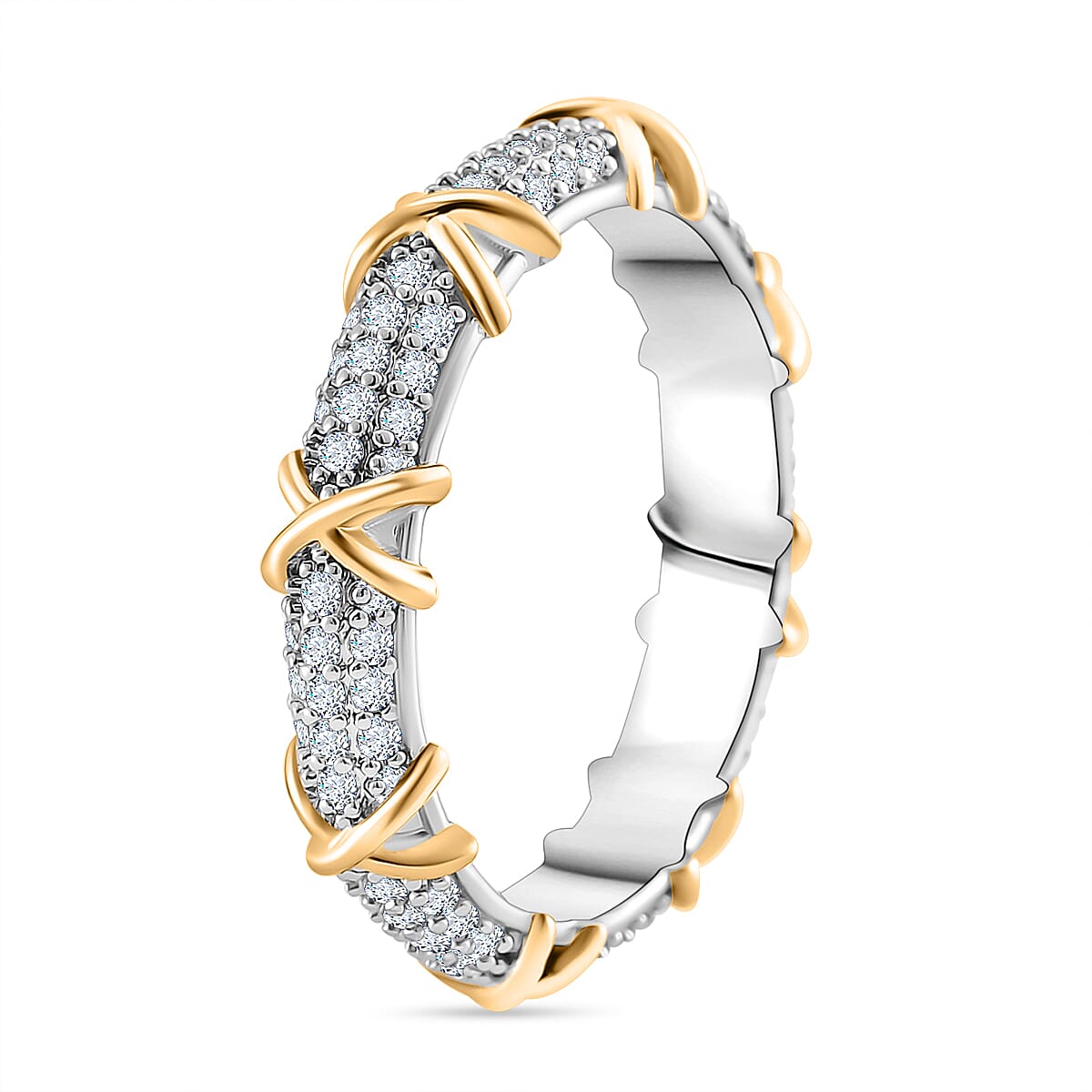 Simulated Diamond XOXO Ring in Dualtone (Size 8.0) image number 2
