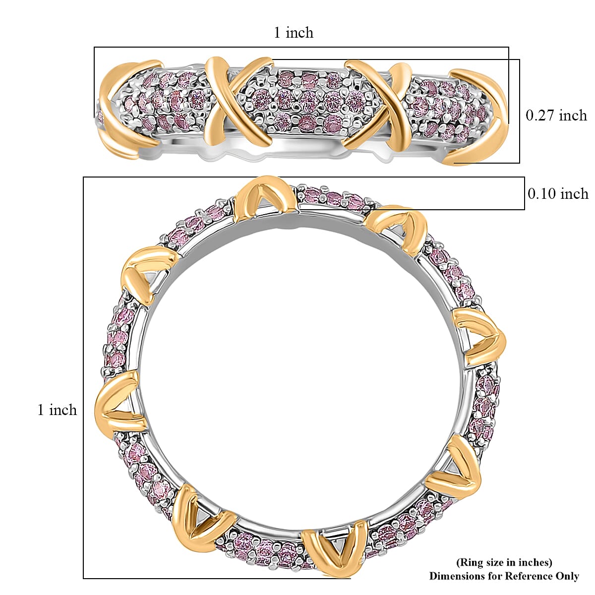 Simulated Pink Diamond XOXO Ring in Dualtone (Size 10.0) image number 4