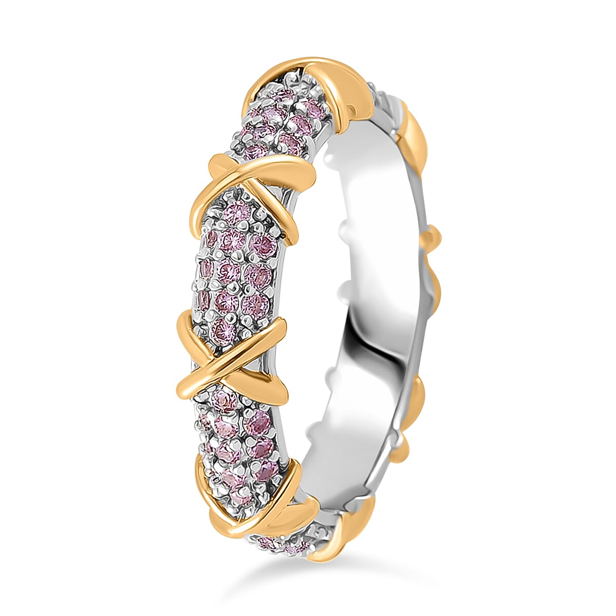 Simulated Pink Diamond XOXO Ring in Dualtone (Size 6.0) image number 2