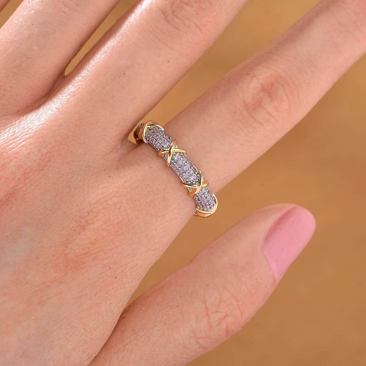 Simulated Pink Diamond XOXO Ring in Dualtone (Size 7.0) image number 1