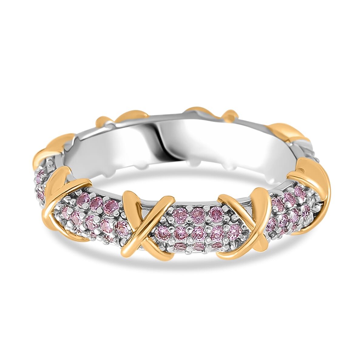 Simulated Pink Diamond XOXO Ring in Dualtone (Size 7.0) image number 3