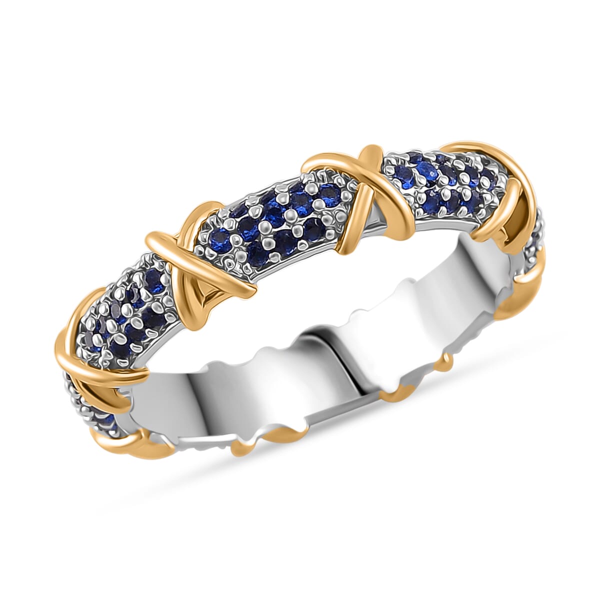 Simulated Blue Diamond XOXO Ring in Dualtone (Size 10.0) image number 0