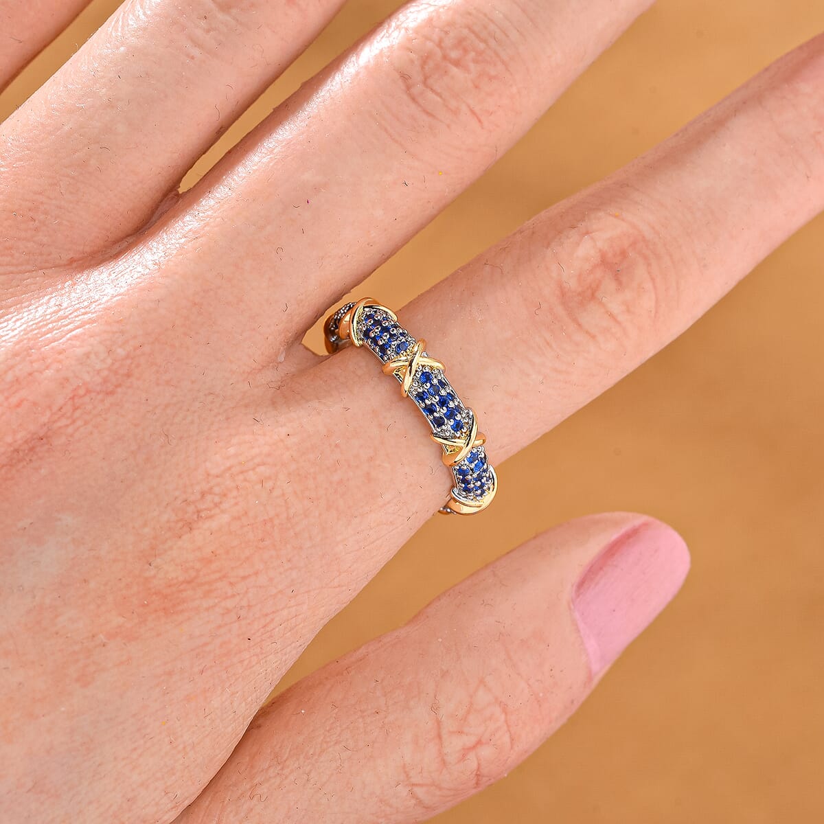 Simulated Blue Diamond XOXO Ring in Dualtone (Size 10.0) image number 1