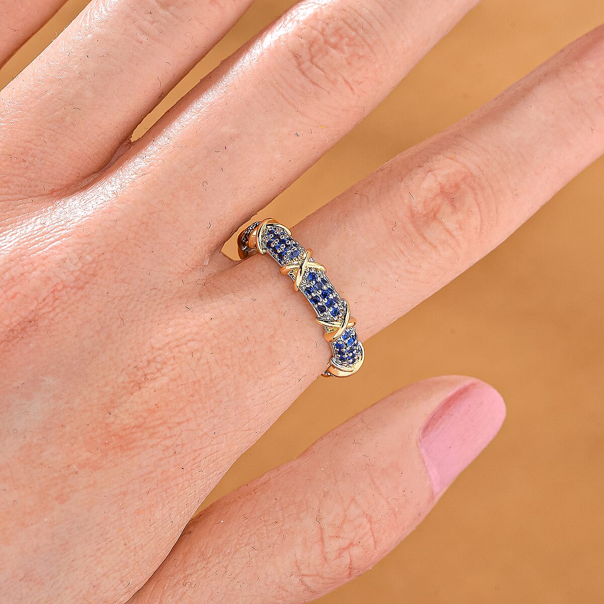 Simulated Blue Diamond XOXO Ring in Dualtone (Size 6.0) image number 1