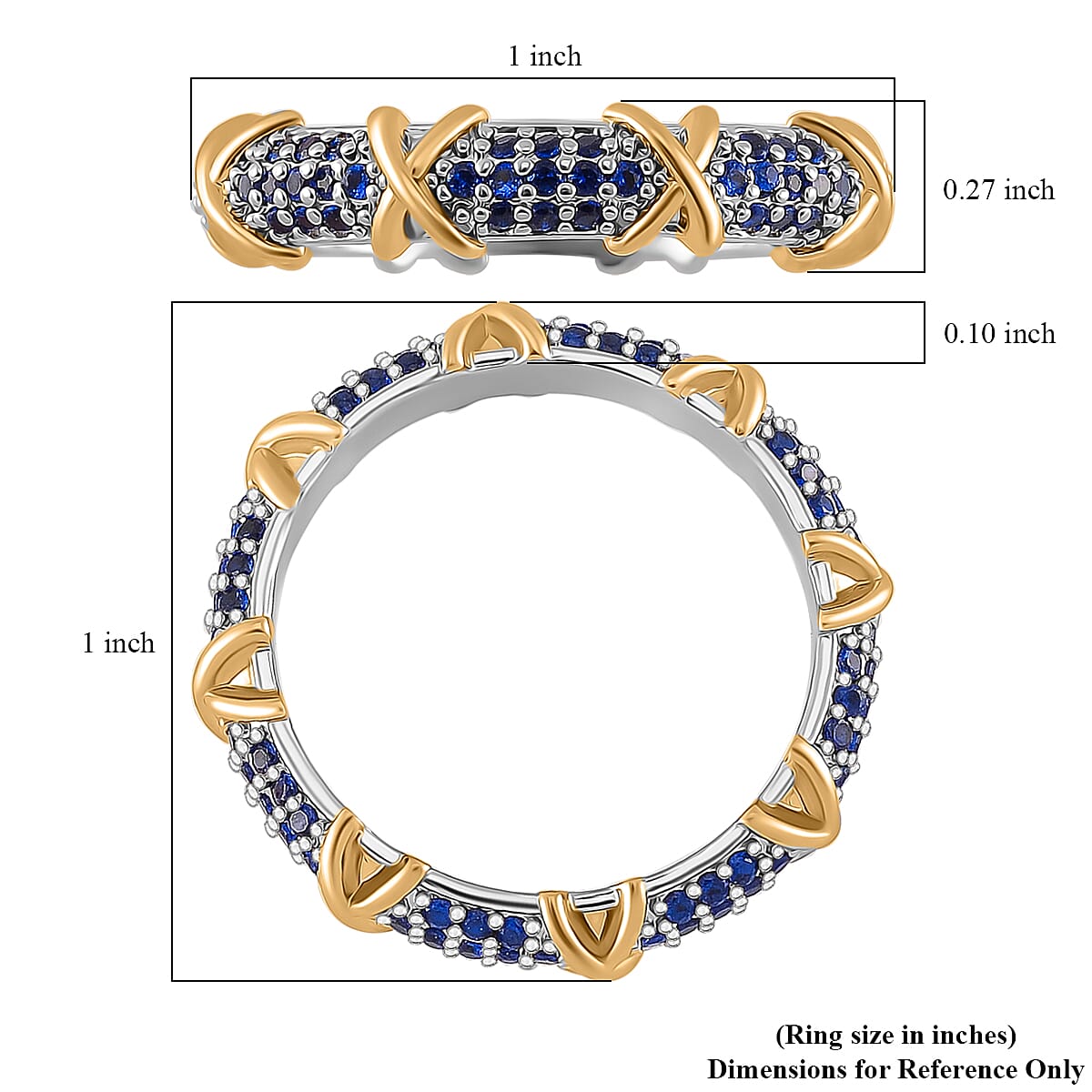 Simulated Blue Diamond XOXO Ring in Dualtone (Size 6.0) image number 4
