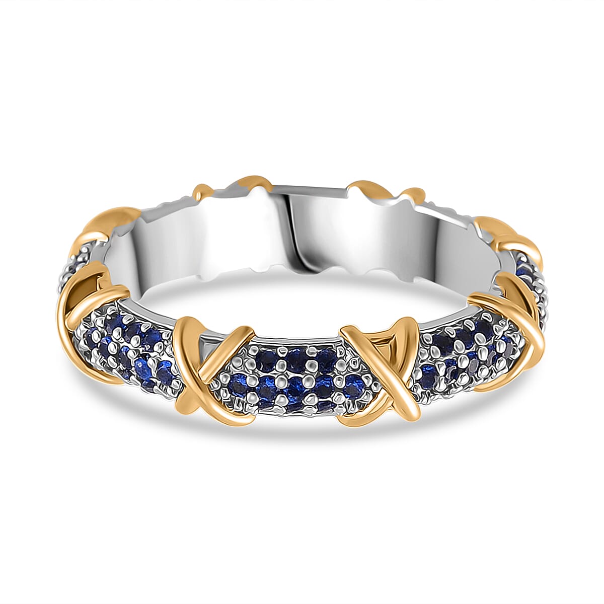 Simulated Blue Diamond XOXO Ring in Dualtone (Size 7.0) image number 3