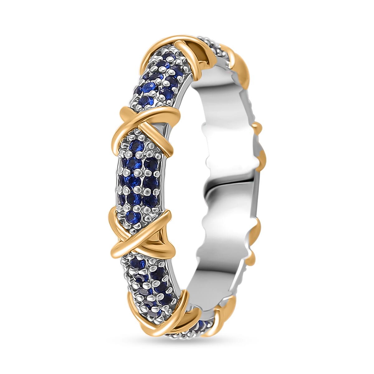Simulated Blue Diamond XOXO Ring in Dualtone (Size 8.0) image number 2