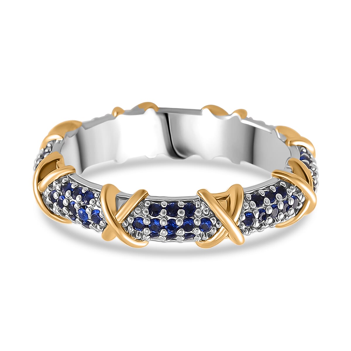 Simulated Blue Diamond XOXO Ring in Dualtone (Size 8.0) image number 3