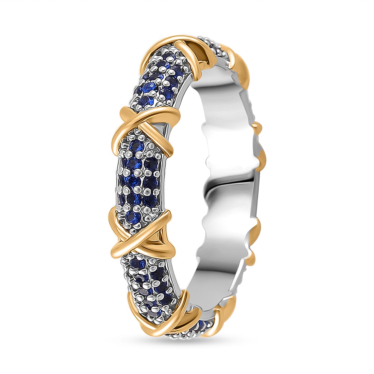 Simulated Blue Diamond XOXO Ring in Dualtone (Size 9.0) image number 2