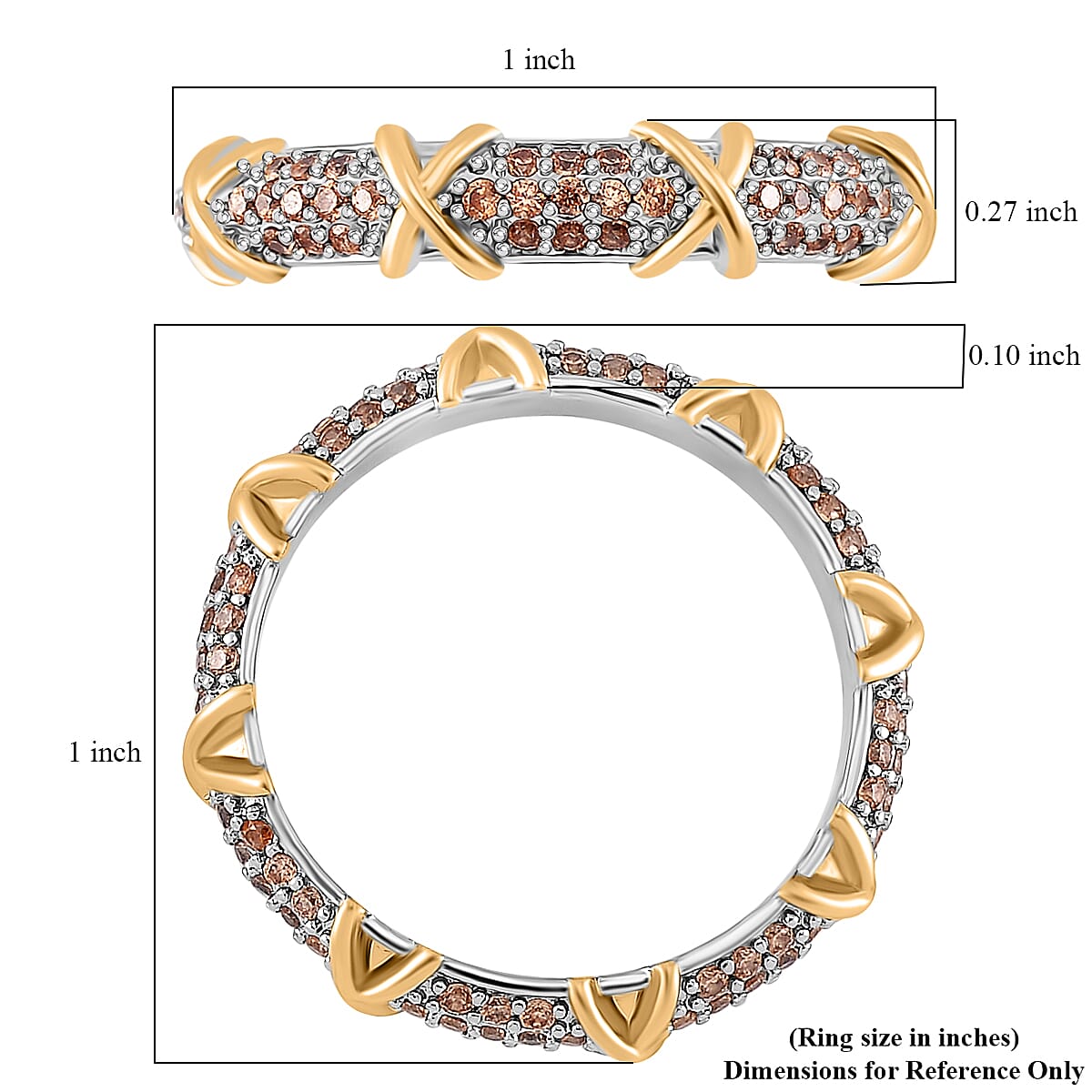 Simulated Champagne Diamond XOXO Ring in Dualtone (Size 10.0) image number 4