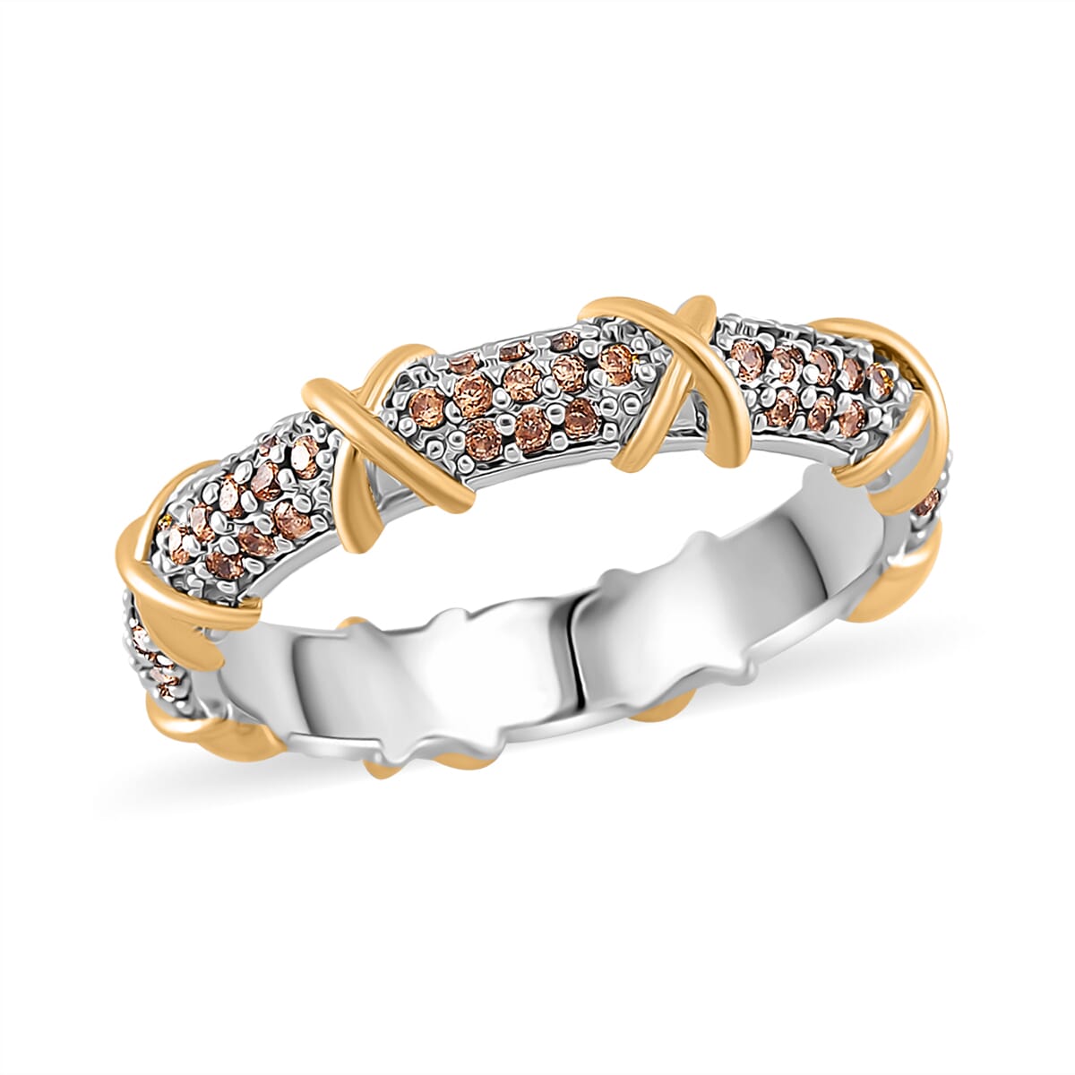 Simulated Champagne Diamond XOXO Ring in Dualtone (Size 9.0) image number 0