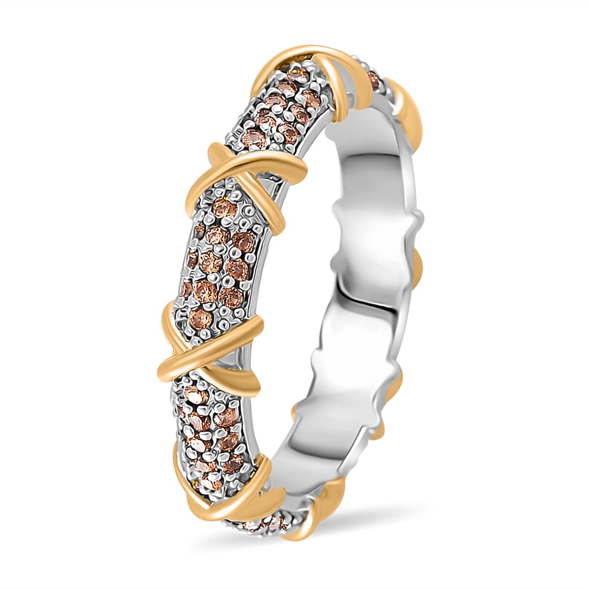 Simulated Champagne Diamond XOXO Ring in Dualtone (Size 9.0) image number 2