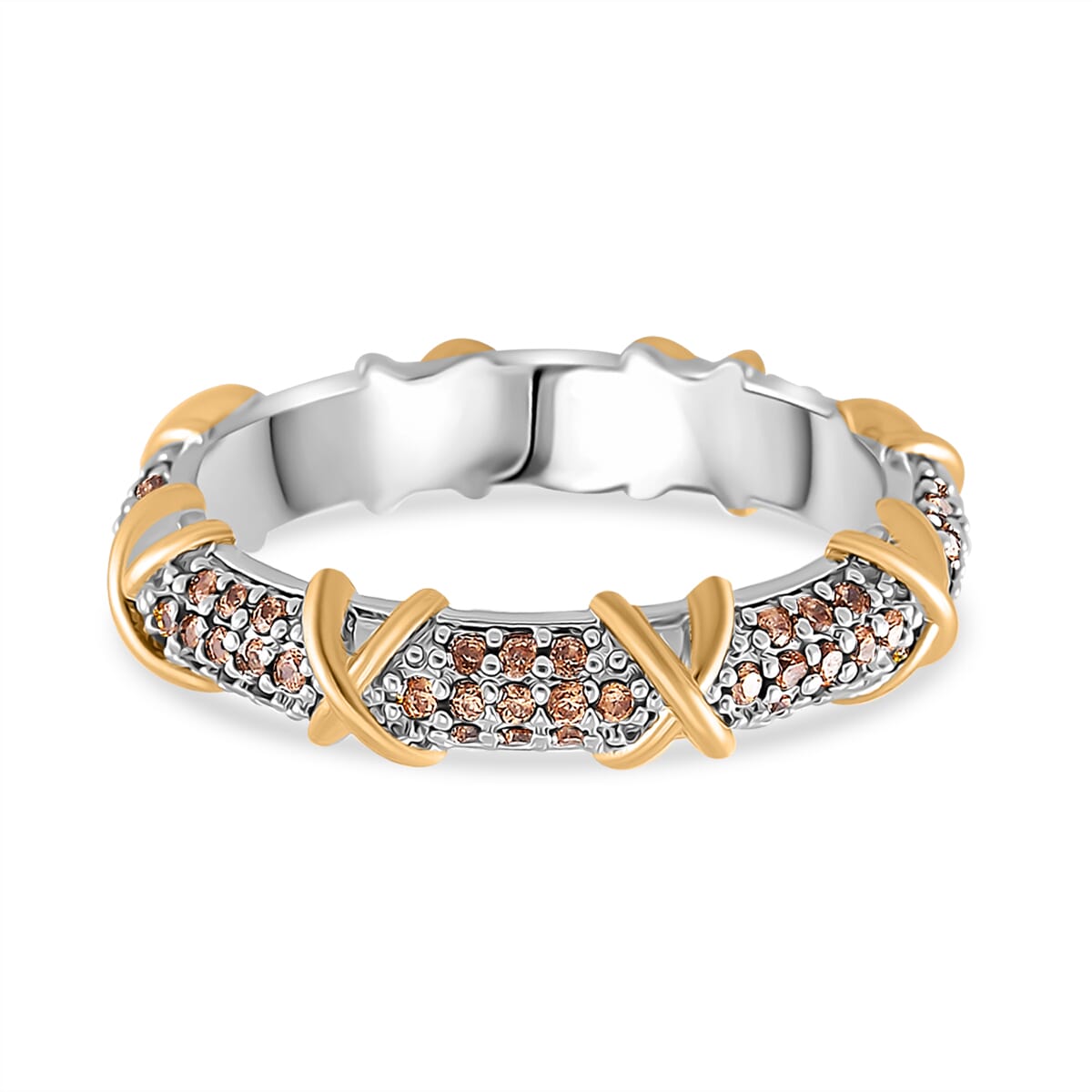 Simulated Champagne Diamond XOXO Ring in Dualtone (Size 9.0) image number 3