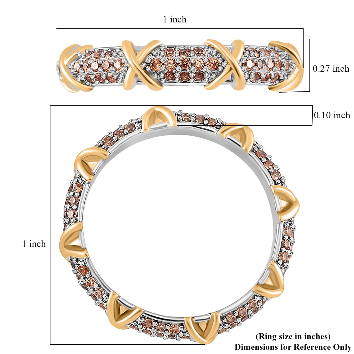 Simulated Champagne Diamond XOXO Ring in Dualtone (Size 9.0) image number 4
