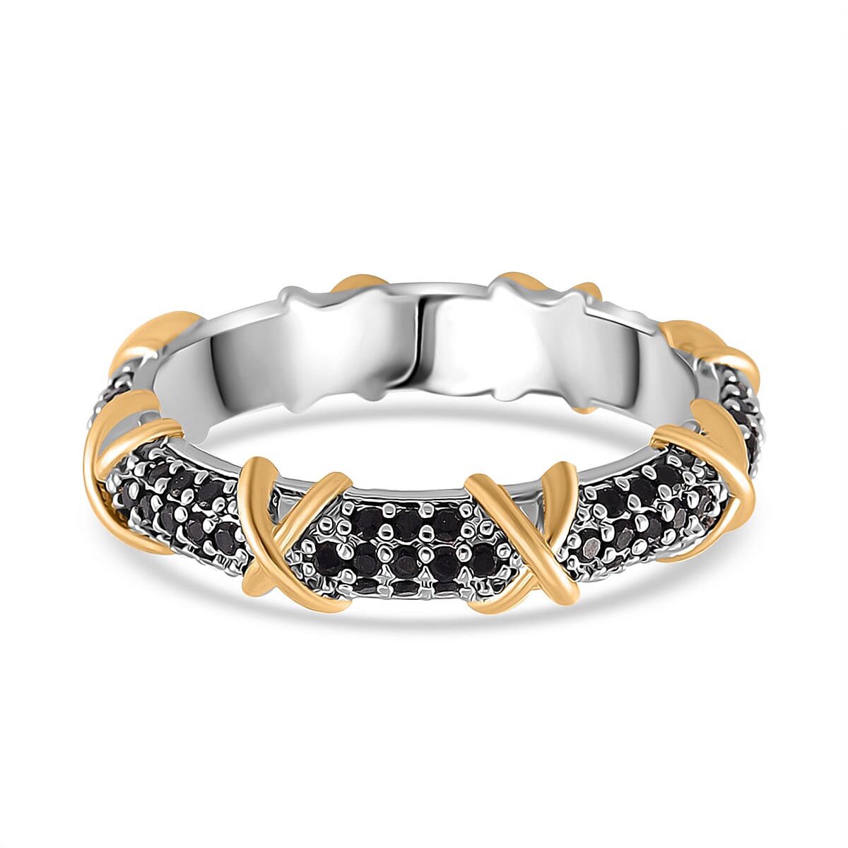Simulated Black Diamond XOXO Ring in Dualtone (Size 10.0) image number 3