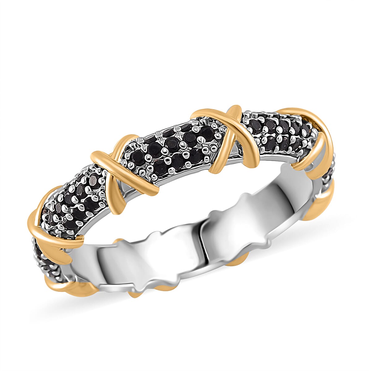 Simulated Black Diamond XOXO Ring in Dualtone (Size 6.0) image number 0