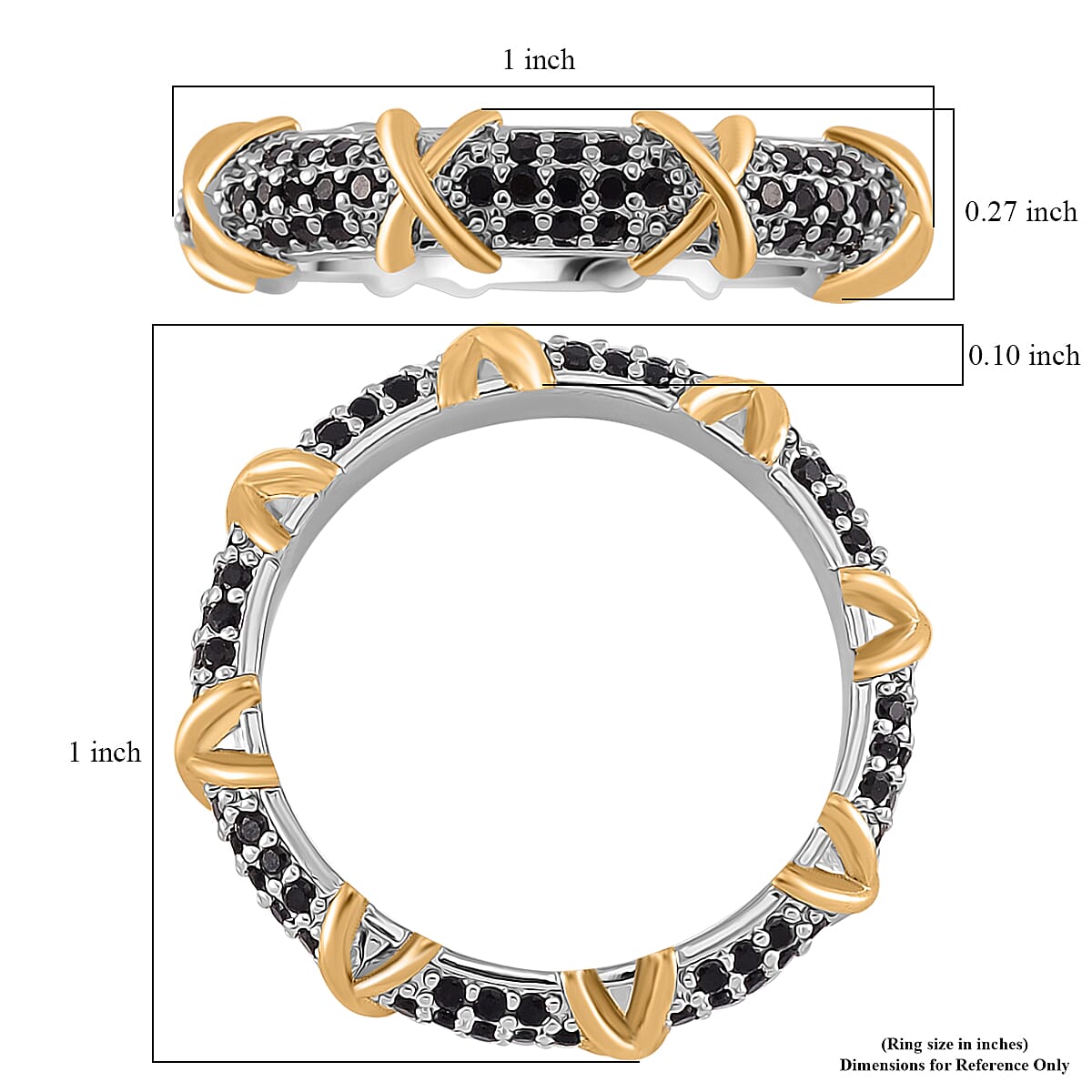 Simulated Black Diamond XOXO Ring in Dualtone (Size 7.0) image number 4