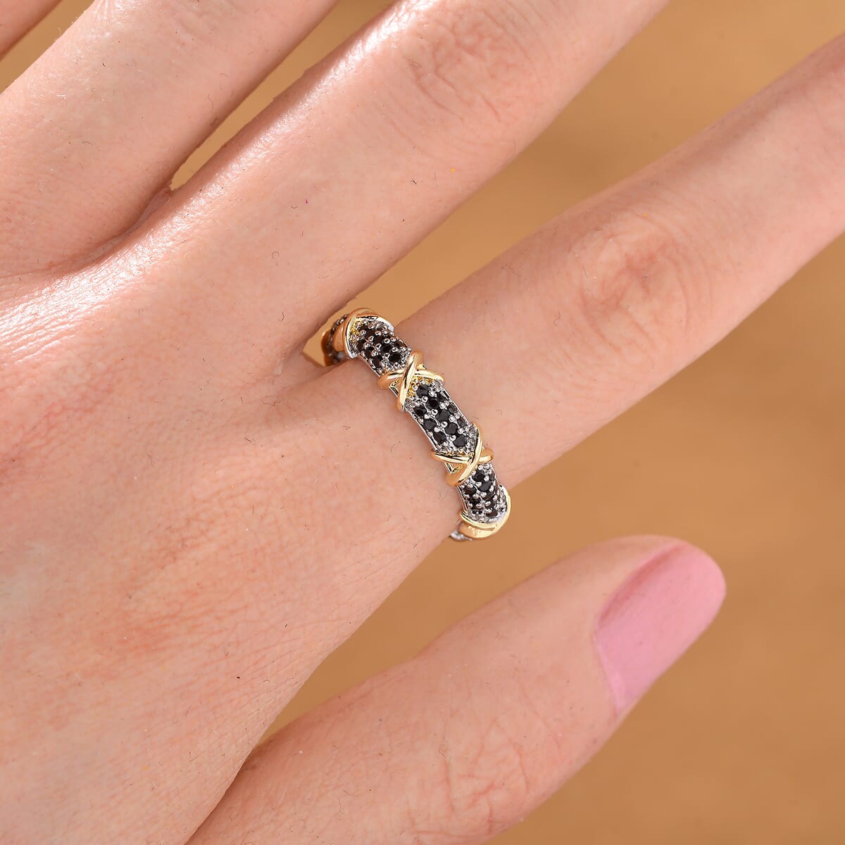 Simulated Black Diamond XOXO Ring in Dualtone (Size 8.0) image number 1
