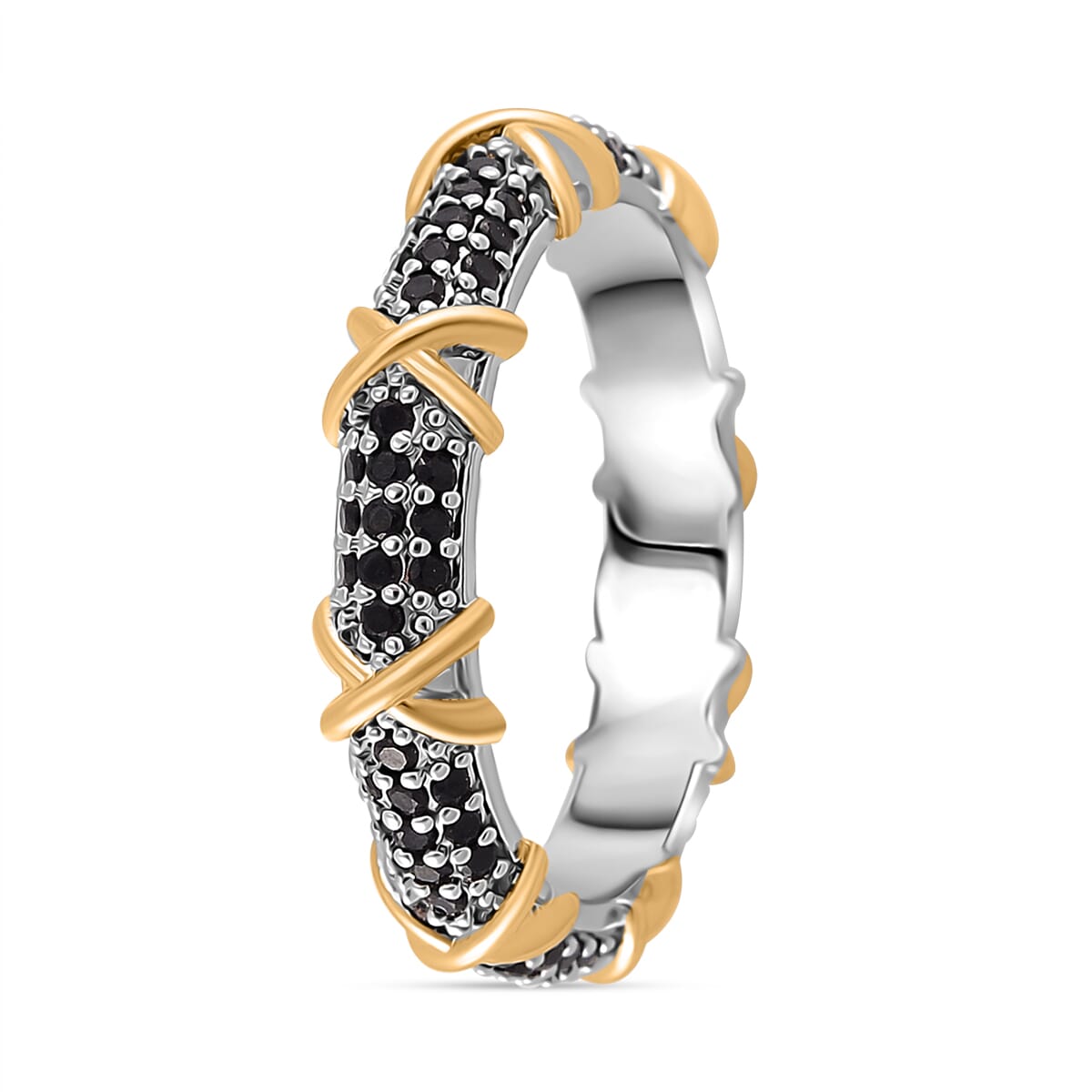 Simulated Black Diamond XOXO Ring in Dualtone (Size 8.0) image number 2