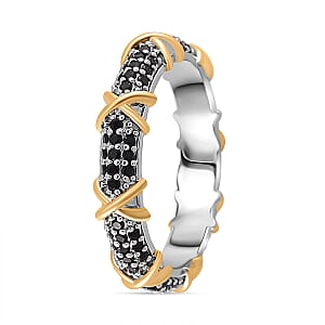 Simulated Black Diamond XOXO Ring in Dualtone 0.80 ctw (Size 8.0)