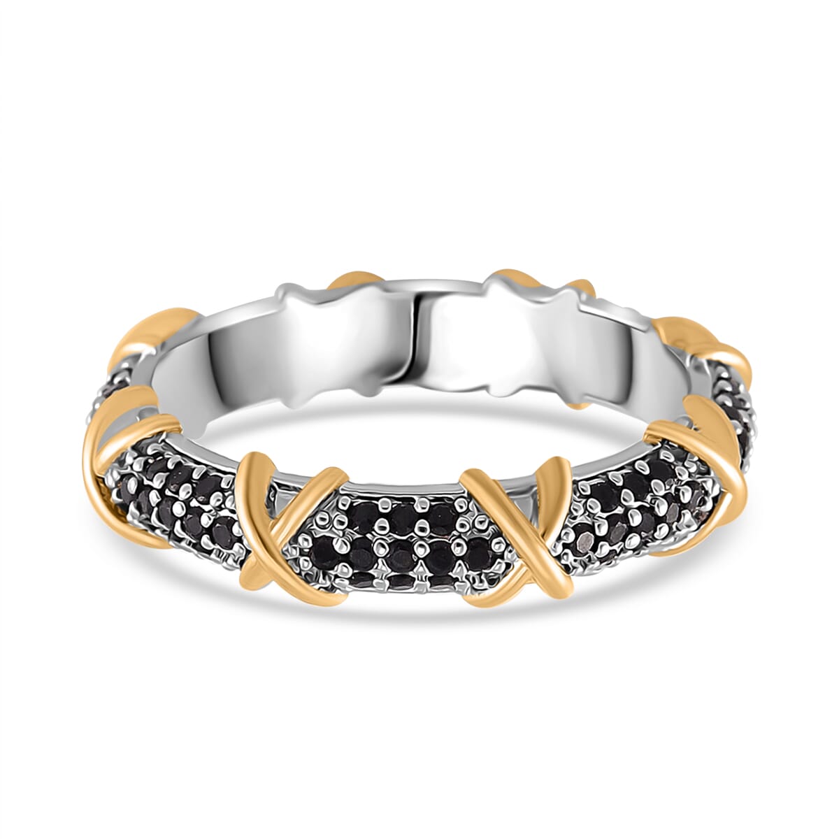 Simulated Black Diamond XOXO Ring in Dualtone (Size 8.0) image number 3