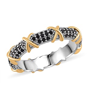 Simulated Black Diamond XOXO Ring in Dualtone (Size 9.0)