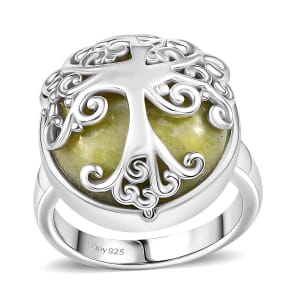 Connemara Marble 13.00 ctw Tree of Life Ring in Platinum Over Sterling Silver (Size 10.0)