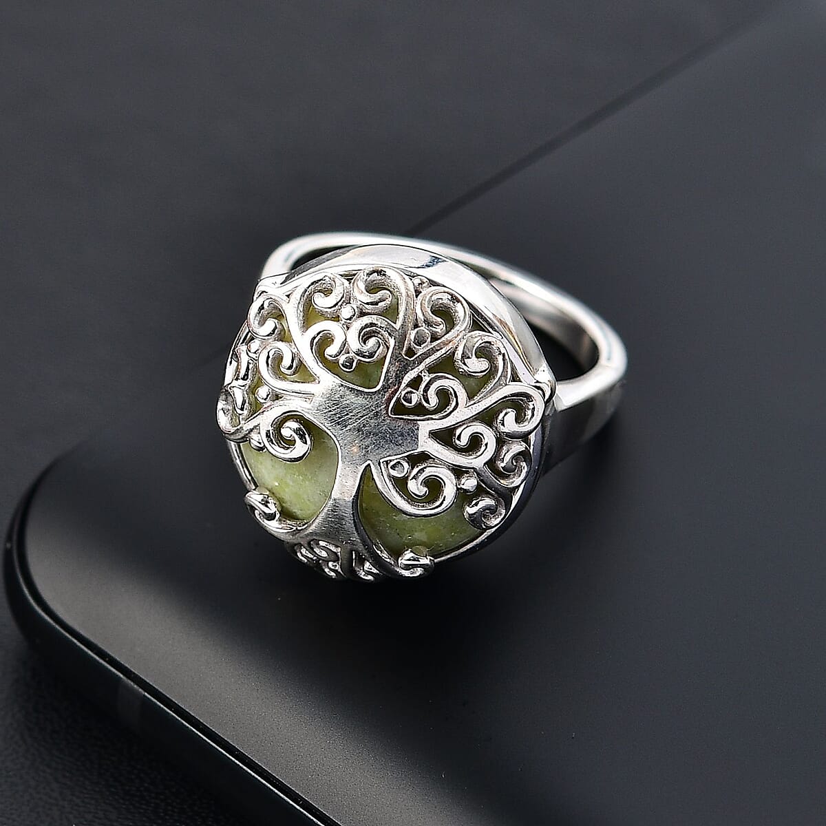 D'Joy Connemara Marble 13.00 ctw Tree of Life Ring in Platinum Over Sterling Silver (Size 6.0) image number 1