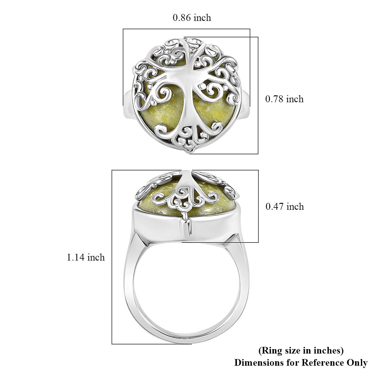 D'Joy Connemara Marble 13.00 ctw Tree of Life Ring in Platinum Over Sterling Silver (Size 6.0) image number 5