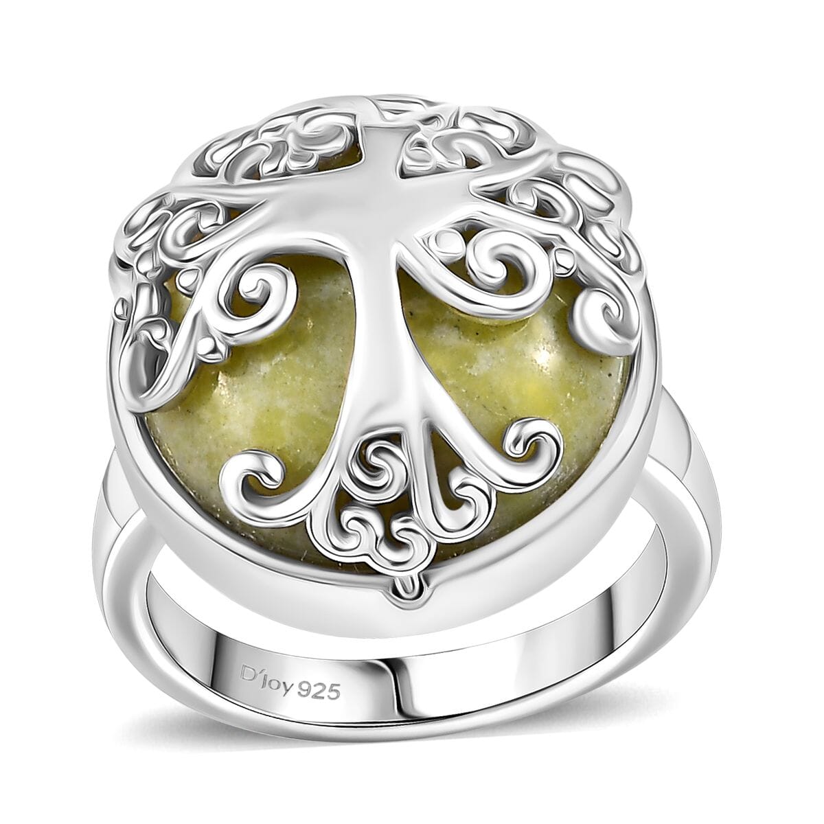 Connemara Marble 13.00 ctw Tree of Life Ring in Platinum Over Sterling Silver (Size 9.0) image number 0