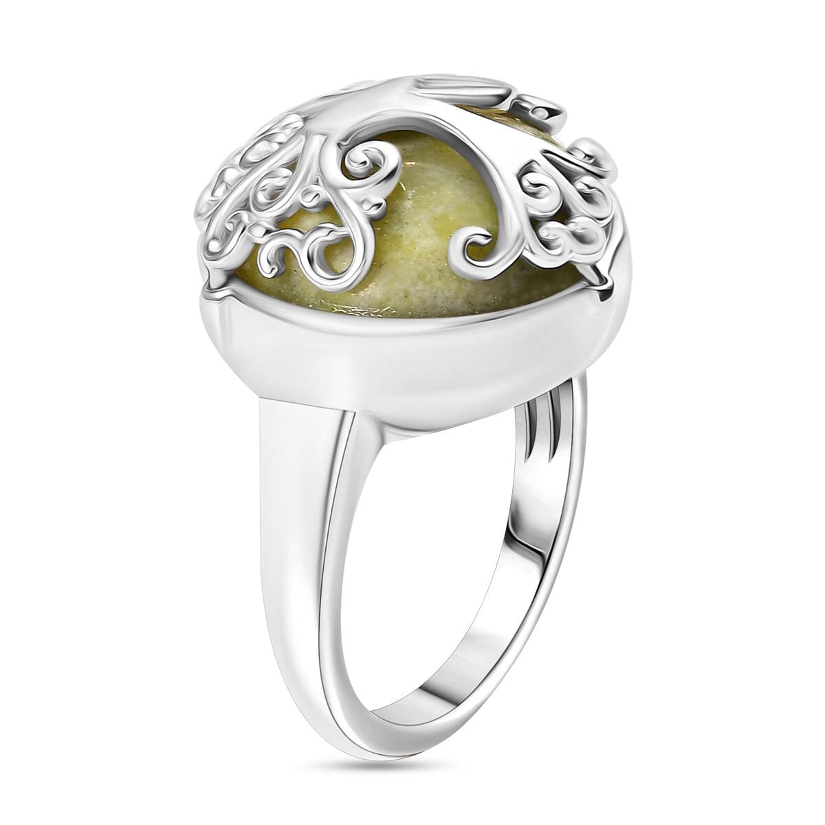 Connemara Marble 13.00 ctw Tree of Life Ring in Platinum Over Sterling Silver (Size 9.0) image number 3