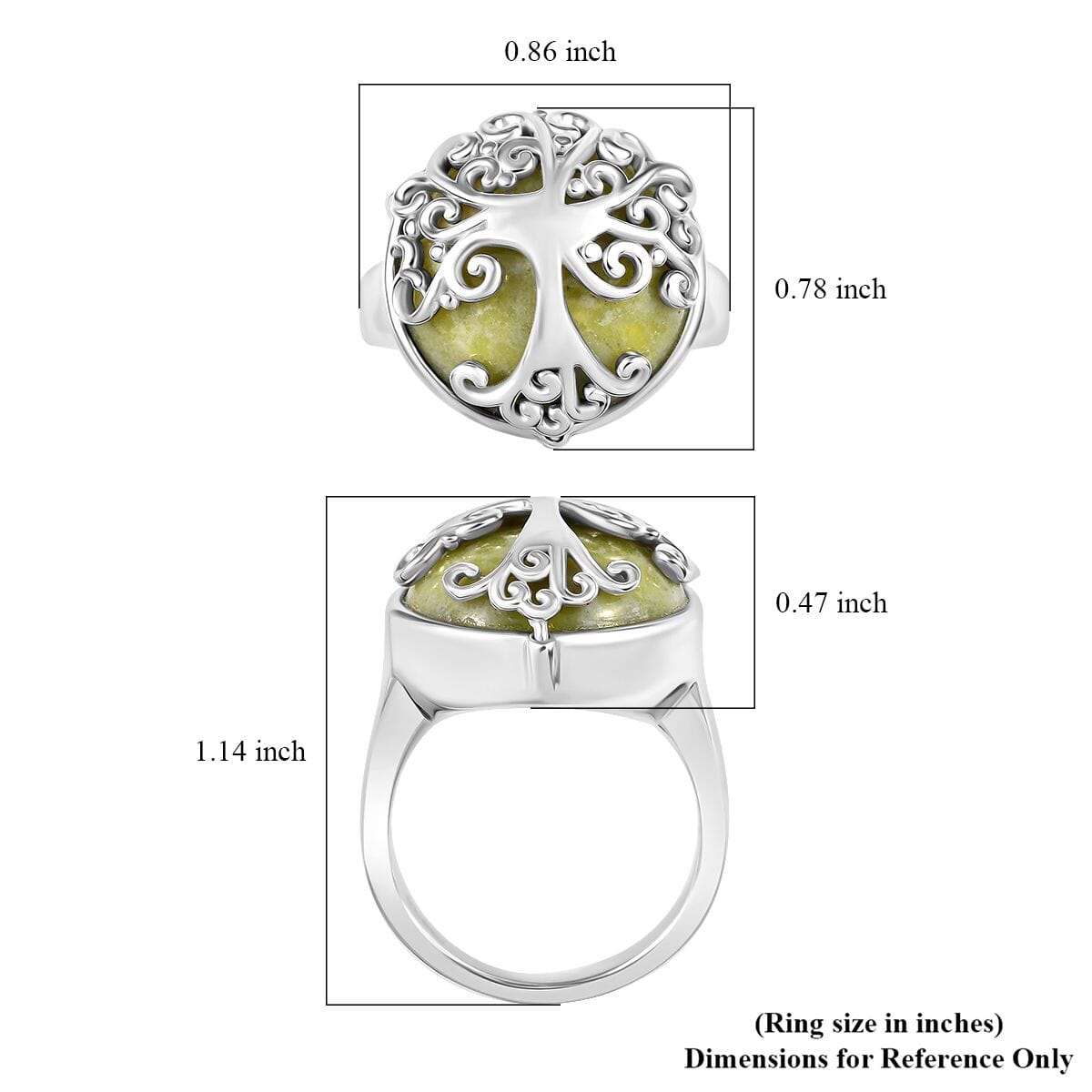 Connemara Marble 13.00 ctw Tree of Life Ring in Platinum Over Sterling Silver (Size 9.0) image number 5