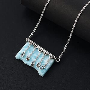 Indian Artisan Crafted Sky Blue Topaz and Multi Gemstone 27.60 ctw Ethereal Cascade Necklace in Sterling Silver 18 Inches 