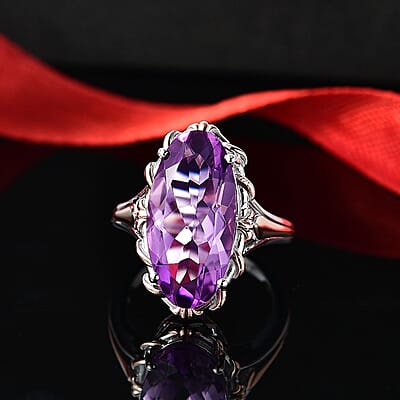 Rose De France Amethyst 8.29 ctw Ring in Rhodium Over Sterling Silver (Size 9.0)