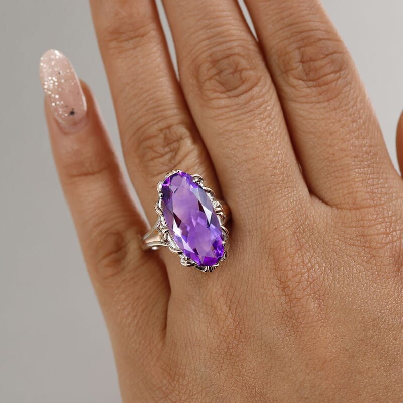 Rose De France Amethyst 8.29 ctw Ring in Rhodium Over Sterling Silver (Size 9.0)