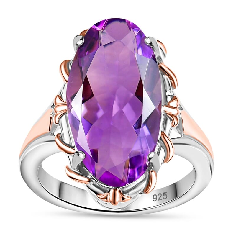 Rose De France Amethyst 8.29 ctw Ring in Rhodium Over Sterling Silver (Size 9.0)