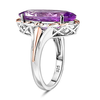Rose De France Amethyst 8.29 ctw Ring in Rhodium Over Sterling Silver (Size 9.0)