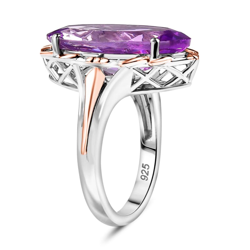 Rose De France Amethyst 8.29 ctw Ring in Rhodium Over Sterling Silver (Size 9.0)