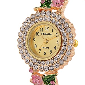 Strada Multi Color Austrian Crystal and Enameled Japanse Movement Bangle Watch in Goldtone