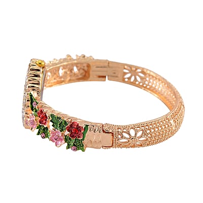 Strada Multi Color Austrian Crystal and Enameled Japanse Movement Bangle Watch in Goldtone