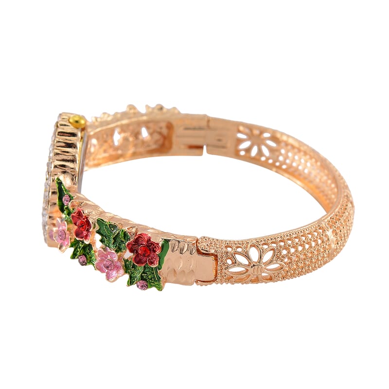 Strada Multi Color Austrian Crystal and Enameled Japanse Movement Bangle Watch in Goldtone