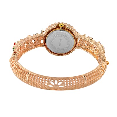 Strada Multi Color Austrian Crystal and Enameled Japanse Movement Bangle Watch in Goldtone
