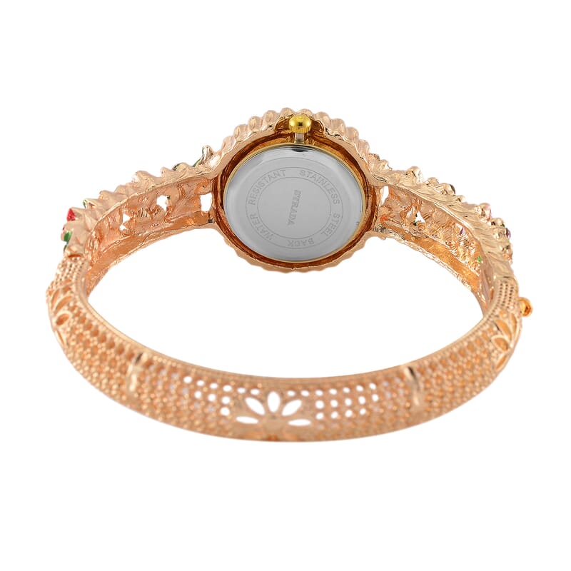 Strada Multi Color Austrian Crystal and Enameled Japanse Movement Bangle Watch in Goldtone