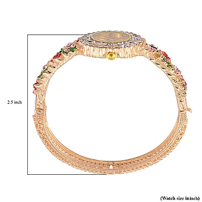 Strada Multi Color Austrian Crystal and Enameled Japanse Movement Bangle Watch in Goldtone