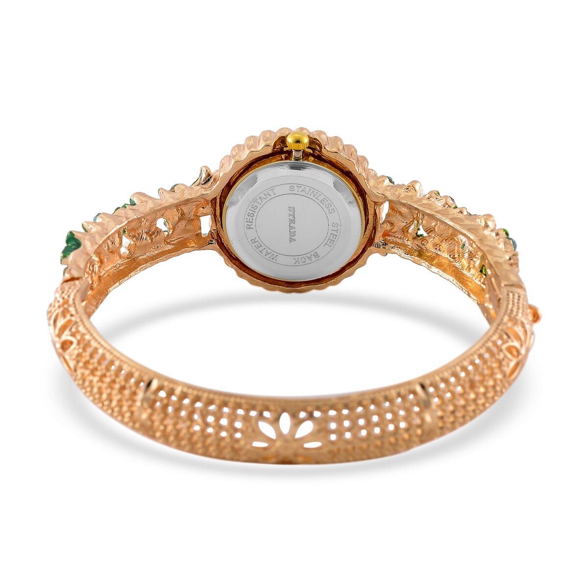 Strada White and Blue Austrian Crystal and Enameled Japanse Movement Bangle Watch in Goldtone image number 6