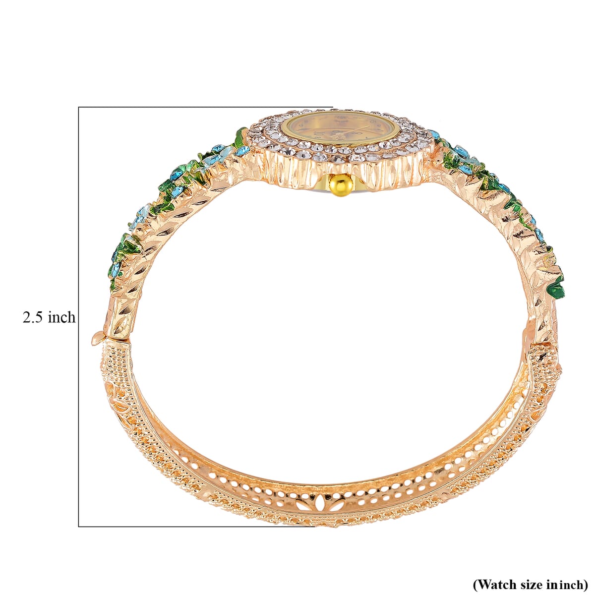 Strada White and Blue Austrian Crystal and Enameled Japanse Movement Bangle Watch in Goldtone image number 7
