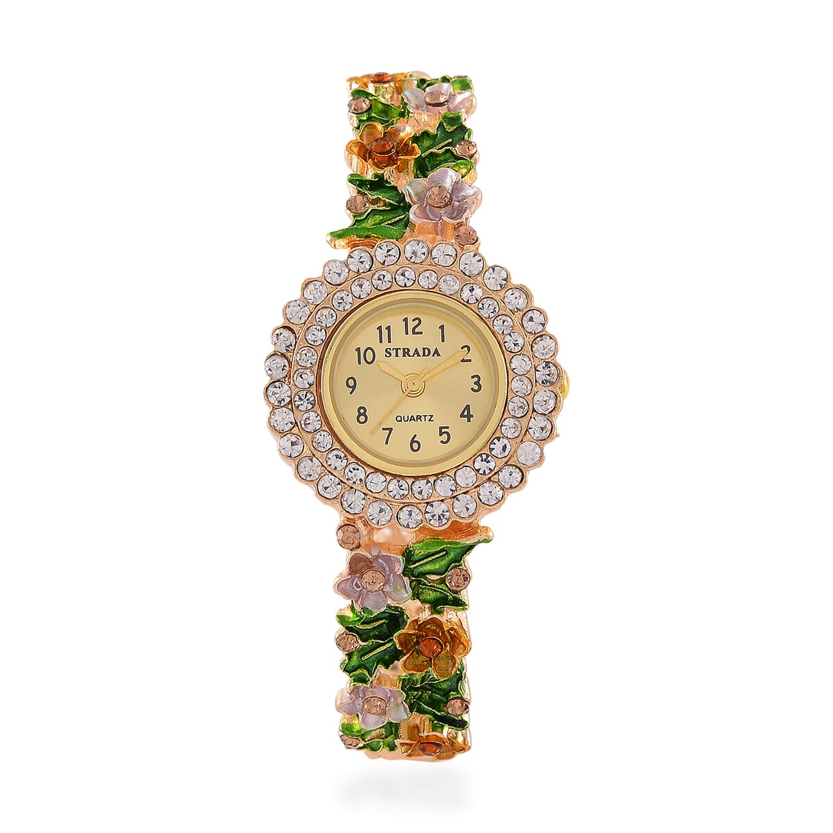 Strada Multi Color Austrian Crystal and Enameled Japanse Movement Bangle Watch in Goldtone image number 0