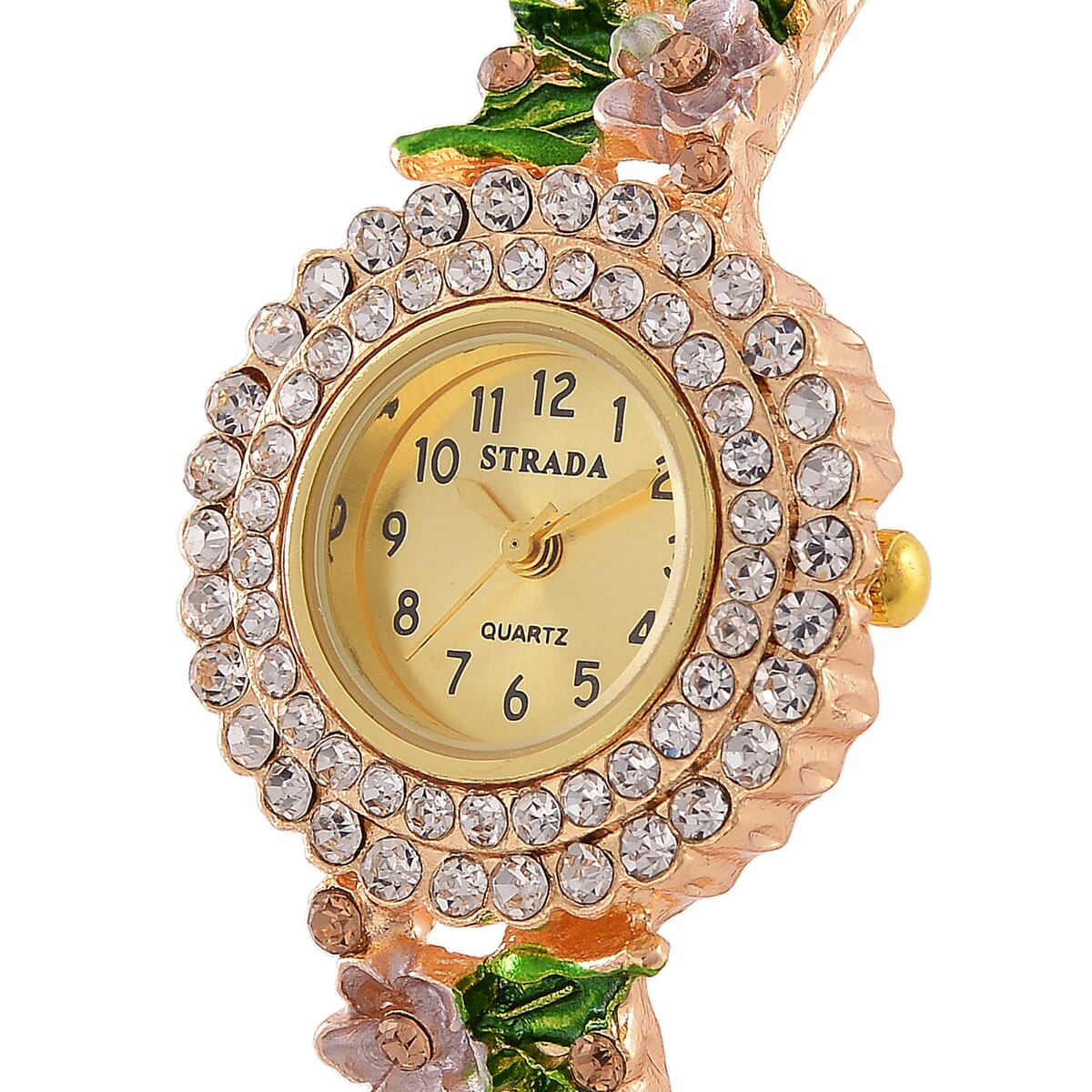 Strada Multi Color Austrian Crystal and Enameled Japanse Movement Bangle Watch in Goldtone image number 2